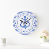 Nautical Anchor Navy Blue Grote Klok (Huis)