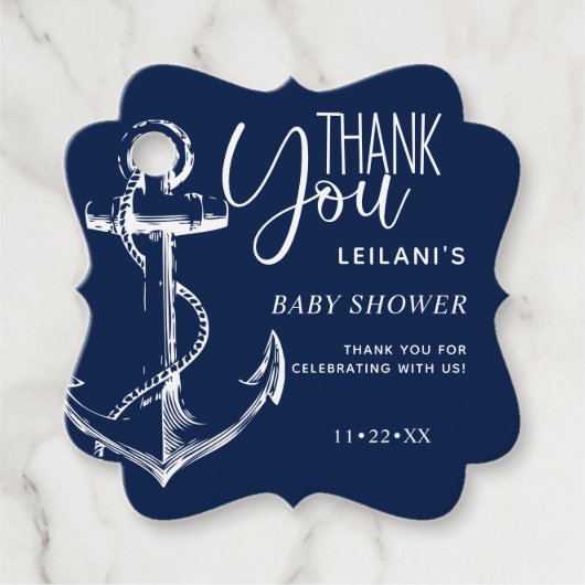 Nautical Anchor Navy Blue Hartelijk dank Bedankjes Labels (Voorkant)