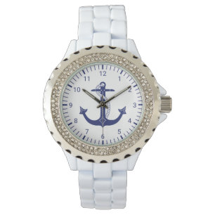 Nautical Anchor Navy Blue Horloge