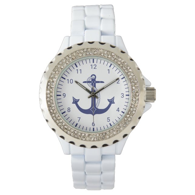 Nautical Anchor Navy Blue Horloge (Voorkant)