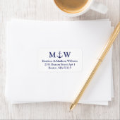 Nautical anchor navy blue koppel monogram initiaal etiket (Insitu)