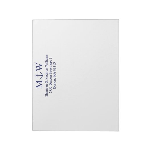Nautical anchor navy blue koppel monogram initiaal notitieblok (Linkerzijde)
