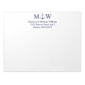 Nautical anchor navy blue koppel monogram initiaal notitieblok (Voorkant)