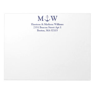 Nautical anchor navy blue koppel monogram initiaal notitieblok