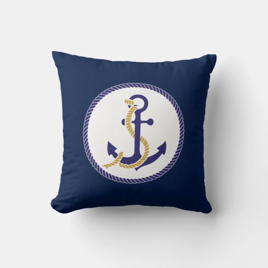 Nautical Anchor Navy Blue Kussen (Voorkant)