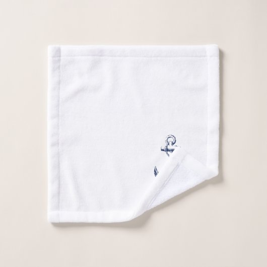 Nautical Anchor Navy Blue Monogram Beach Bad Handdoek (Wasdoekje)