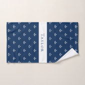 Nautical anchor navy blue monogram handdoek (Handdoek)