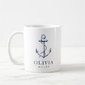 Nautical Anchor Navy Blue Monogram Koffiemok (Links)