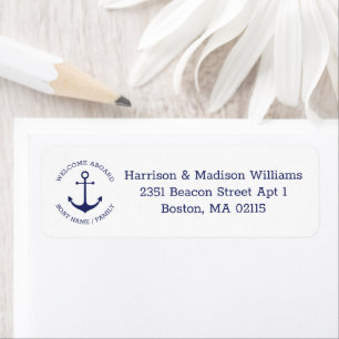 Nautical anchor navy blue monogram Return Address Etiket