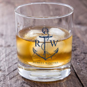 Nautical Anchor Navy Blue Monogram Whisky Glas