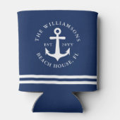 Nautical Anchor Navy Blue Monogrammed Beach House Blikjeskoeler (Achterkant)