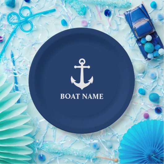  Nautical Anchor Navy Blue Papieren Bordje (Feest)