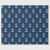 Nautical Anchor Navy Blue Pattern Wrapping Paper Cadeaupapier (Vlak)