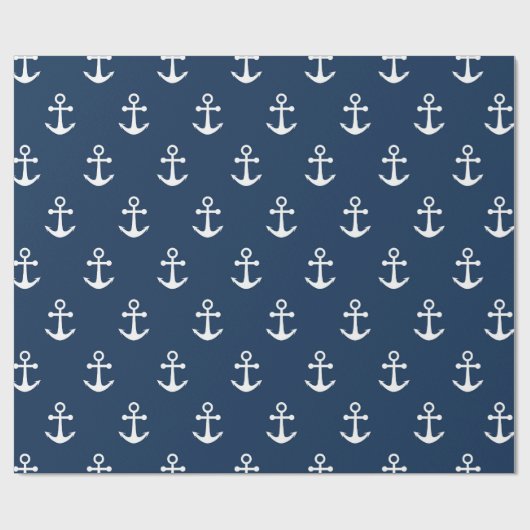 Nautical Anchor Navy Blue Pattern Wrapping Paper Cadeaupapier (Vlak)
