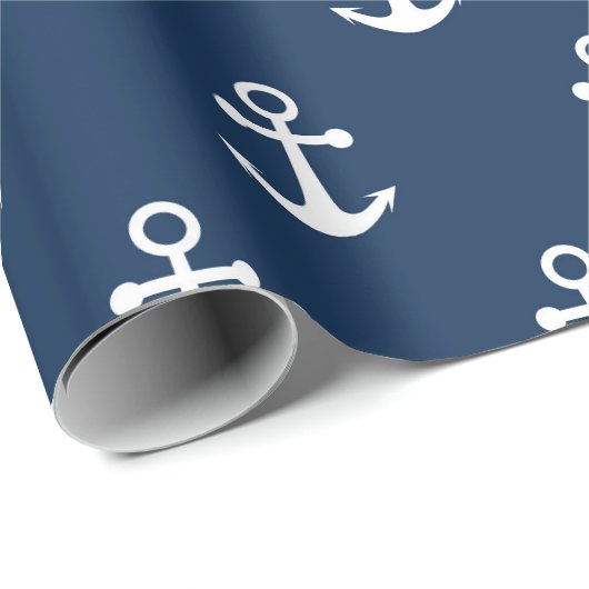 Nautical Anchor Navy Blue Pattern Wrapping Paper Cadeaupapier (Rol Hoek)