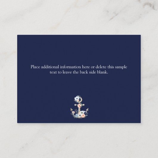 Nautical Anchor Navy Blue Peach Details over bruil Informatiekaartje (Achterkant)
