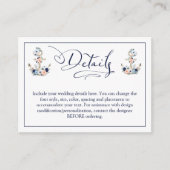 Nautical Anchor Navy Blue Peach Details over bruil Informatiekaartje (Voorkant)