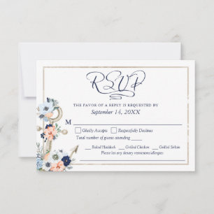 Nautical Anchor Navy Blue Peach Menu RSVP