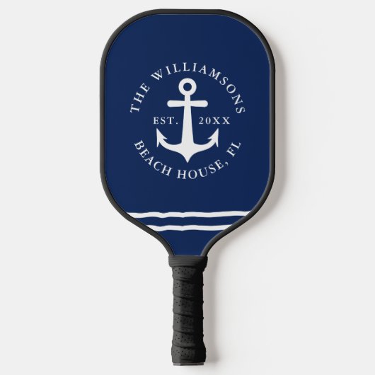 Nautical Anchor Navy Blue Personalized Beach House Pickleball Paddle (Voorkant)