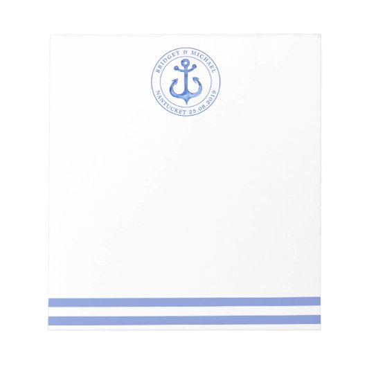 Nautical Anchor Navy Blue Personalized Weddenschap Notitieblok (Voorkant)
