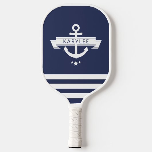 Nautical Anchor Navy Blue Pickleball Paddle (Achterkant)