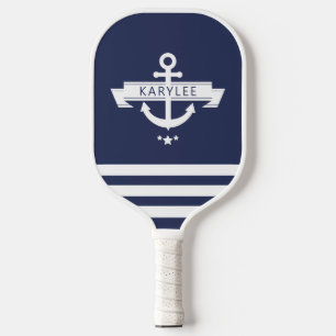 Nautical Anchor Navy Blue Pickleball Paddle