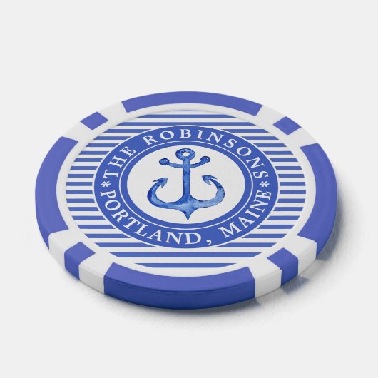 Nautical Anchor Navy Blue Poker Chips (Enkel)