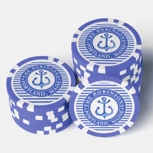 Nautical Anchor Navy Blue Poker Chips (Opstapeling)