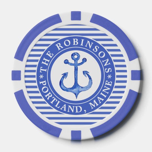 Nautical Anchor Navy Blue Poker Chips (Voorkant)