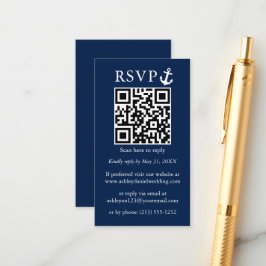 Nautical Anchor Navy Blue QR RSVP Informatiekaartje