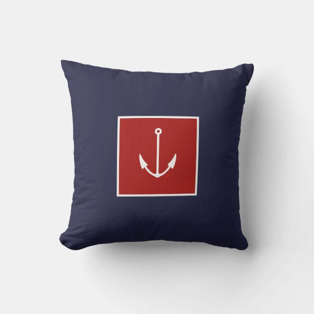 Nautical Anchor Navy Blue Red Sierkussen (Voorkant)