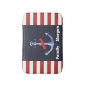 Nautical Anchor Navy Blue, Red Stripes Bath Badmat (Voorkant Verticaal)