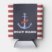 Nautical Anchor Navy Blue, Red Stripes Blikjeskoeler (Voorkant)