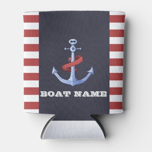 Nautical Anchor Navy Blue, Red Stripes Blikjeskoeler (Voorkant)