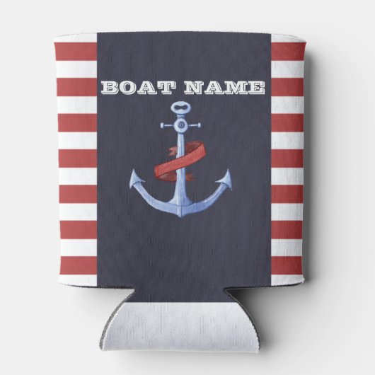 Nautical Anchor Navy Blue, Red Stripes Blikjeskoeler (Achterkant)