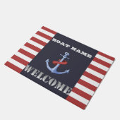 Nautical Anchor Navy Blue, Red Stripes Doorm Deurmat (Schuin)