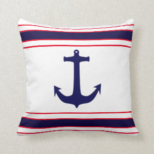 Nautical Anchor Navy Blue Red Stripes Kussen