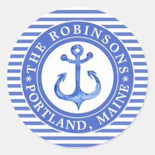 Nautical Anchor Navy Blue Ronde Sticker