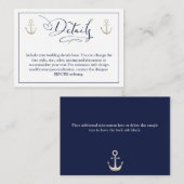 Nautical Anchor Navy Blue Script Details over brui Informatiekaartje (Voorkant / Achterkant)