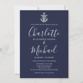 Nautical Anchor Navy Blue Script Photo Weddenschap Kaart (Voorkant)