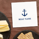 Nautical Anchor Navy Blue Servet<br><div class="desc">Aangepaste naam van de boot of naam van de boot met  anker in Navy Blue en White Party Cocktail Napkins.</div>