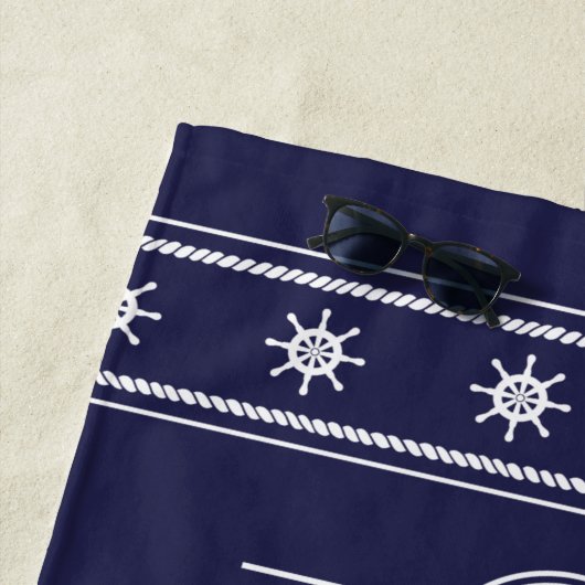 Nautical Anchor Navy Blue Specialized Beach Towel Strandlaken (In situ)