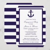 Nautical Anchor Navy Blue Stripe Engagement Party Kaart (Voorkant / Achterkant)