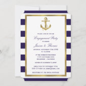 Nautical Anchor Navy Blue Stripe Engagement Party Kaart (Voorkant)