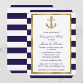 Nautical Anchor Navy Blue Stripe Engagement Party Kaart (Voorkant / Achterkant)
