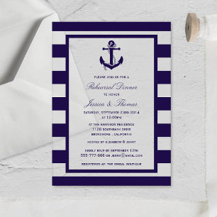 Nautical Anchor Navy Blue Stripe Rehearsal Dinner Acryl Uitnodigingen
