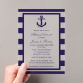 Nautical Anchor Navy Blue Stripe Rehearsal Dinner Acryl Uitnodigingen (Insitu (Draagbaar))