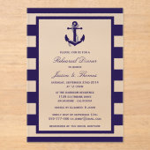 Nautical Anchor Navy Blue Stripe Rehearsal Dinner Acryl Uitnodigingen (Voorkant)