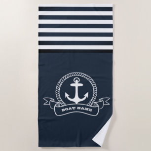 Nautical Anchor Navy Blue Stripe Strandlaken