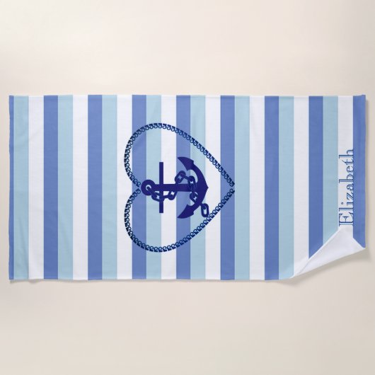 Nautical Anchor Navy Blue Stripe Strandlaken (Voorkant)